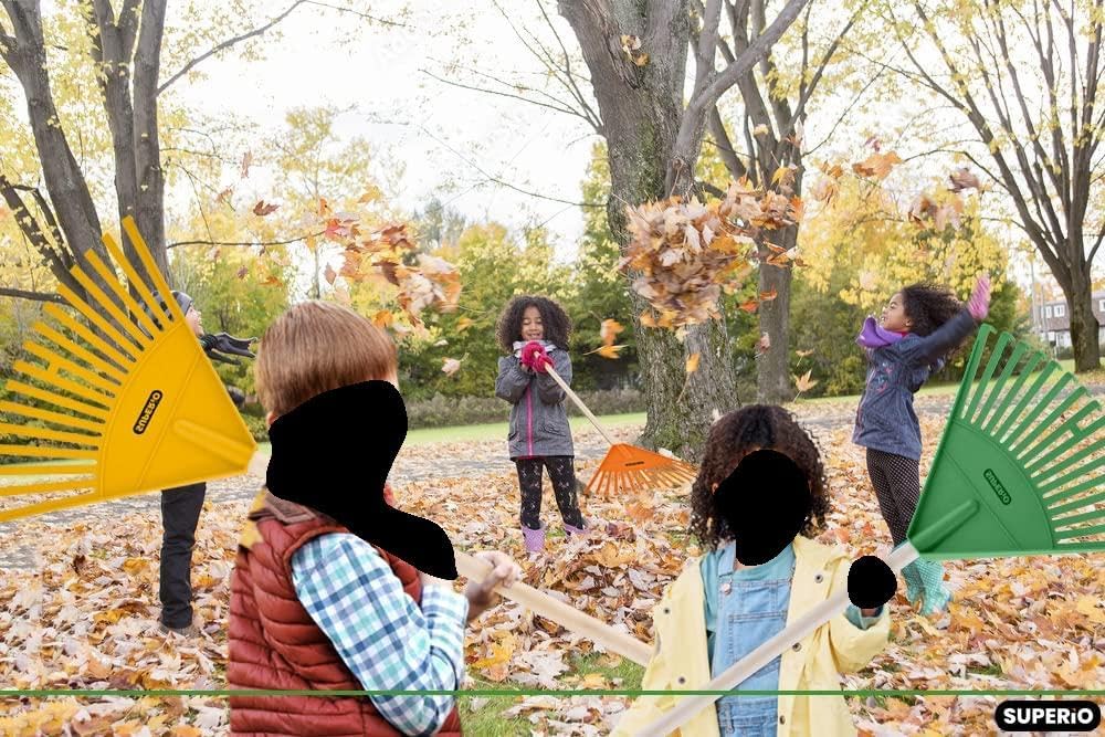 Pack of 12 Kids Rake with Hardwood Handle, Durable Plastic Head to Sweep Leaves in Lawn and Tidying