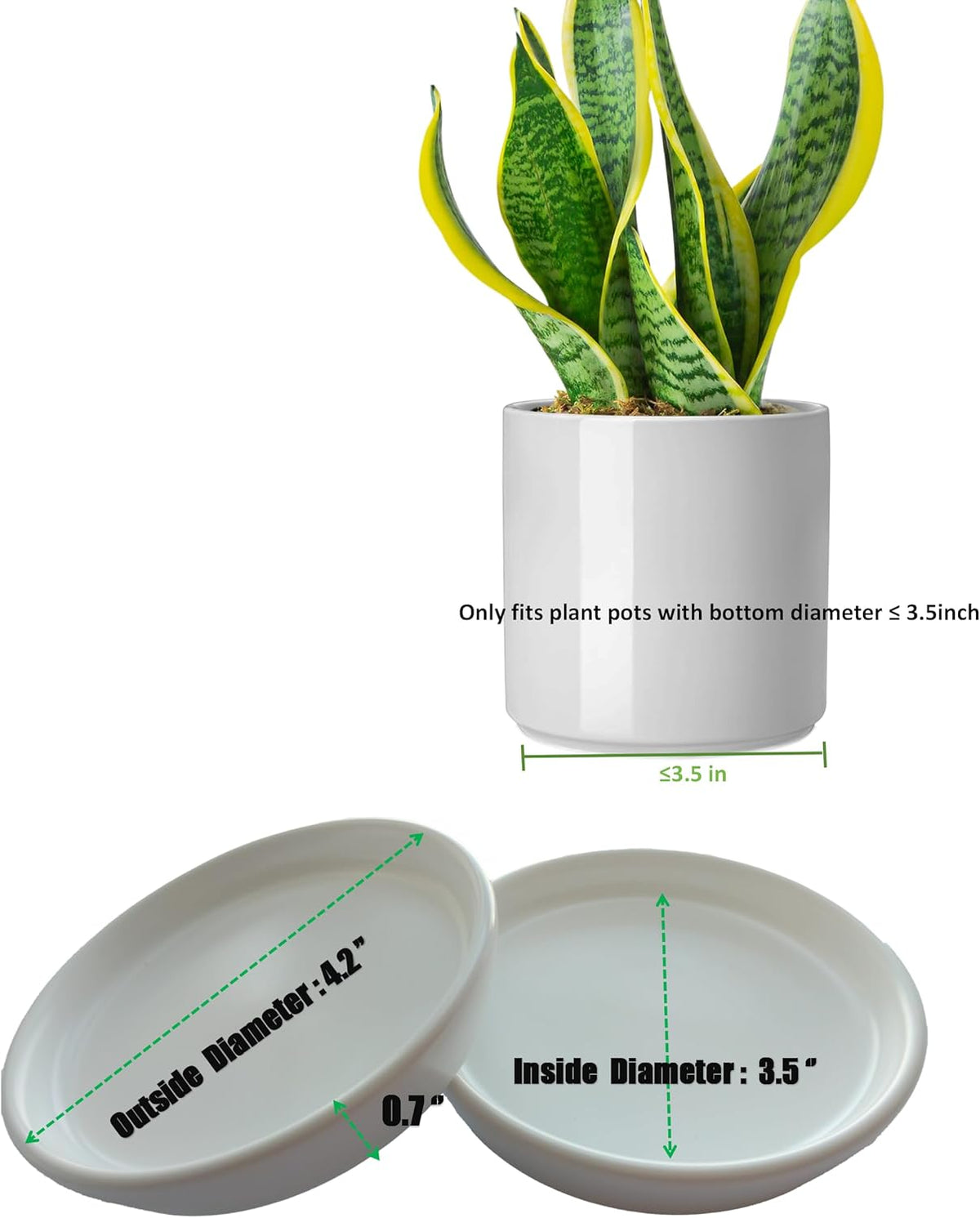 2 Pack Ceramic Plant Saucer 4 Inch, Heavy Duty Plant Pot Tray for Indoor & Outdoor, Glazed Ceramic