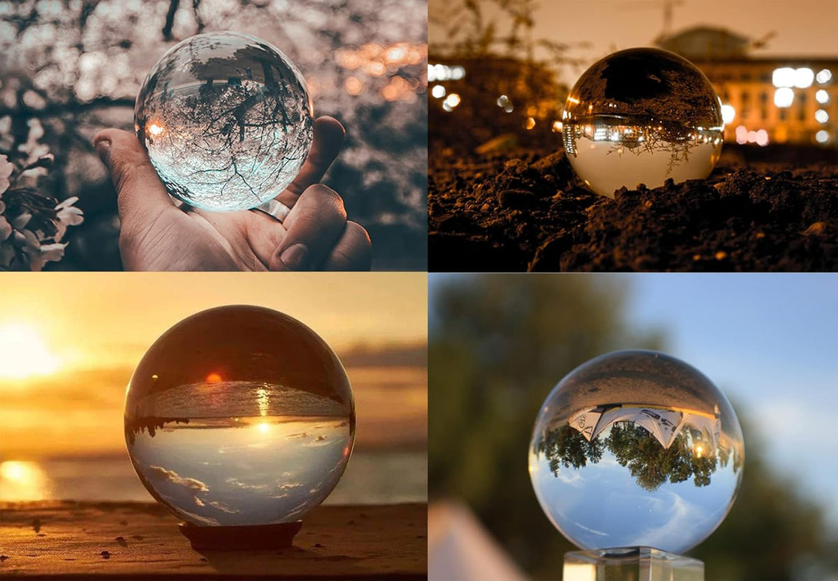 Crystal Ball Glass Globe Decor - Crystal Sphere with Stand & Gift Box, Clear Decorative Crystal