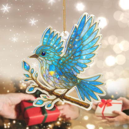 Blue Bird Stained Glass Ornament Acrylic Window Hanging Suncatcher – Bird Lover Gifts, Wildlife
