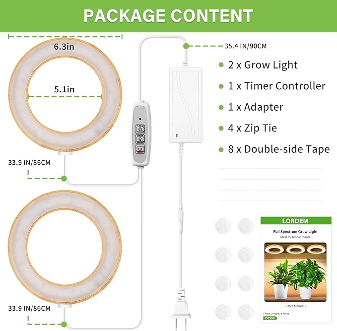 LORDEM 6.3" Bamboo Ceiling Grow Light for Indoor Plants, 144 LEDs Full Spectrum Grow Lamp, Under