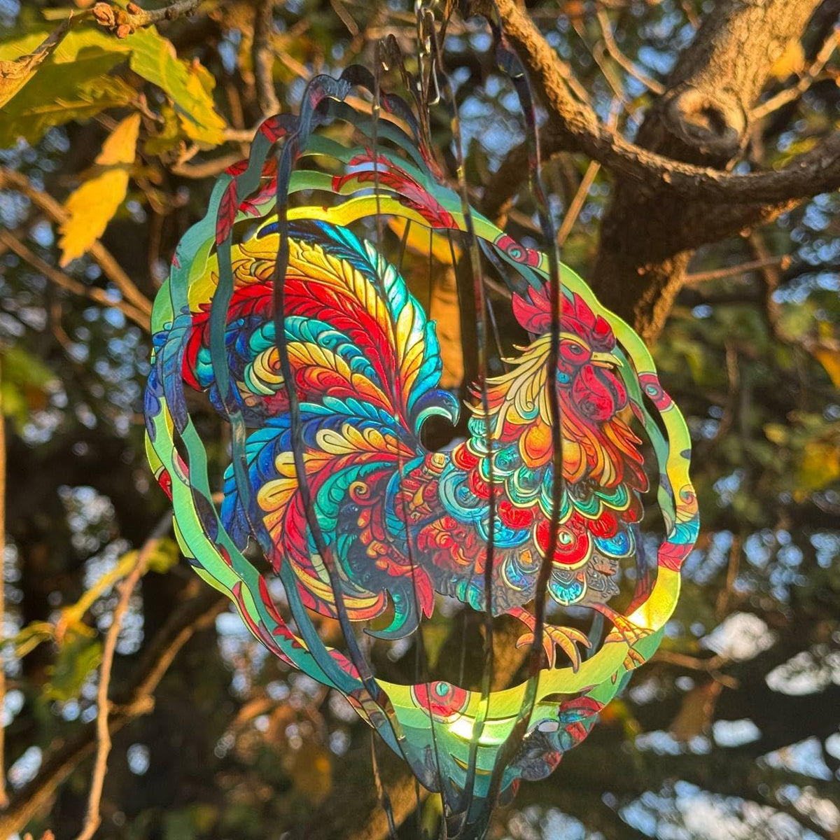 Rooster Wind Spinner, 3D Hanging Stainless Steel Garden Spinner, Wind Spinner Hanging for Outdoor &