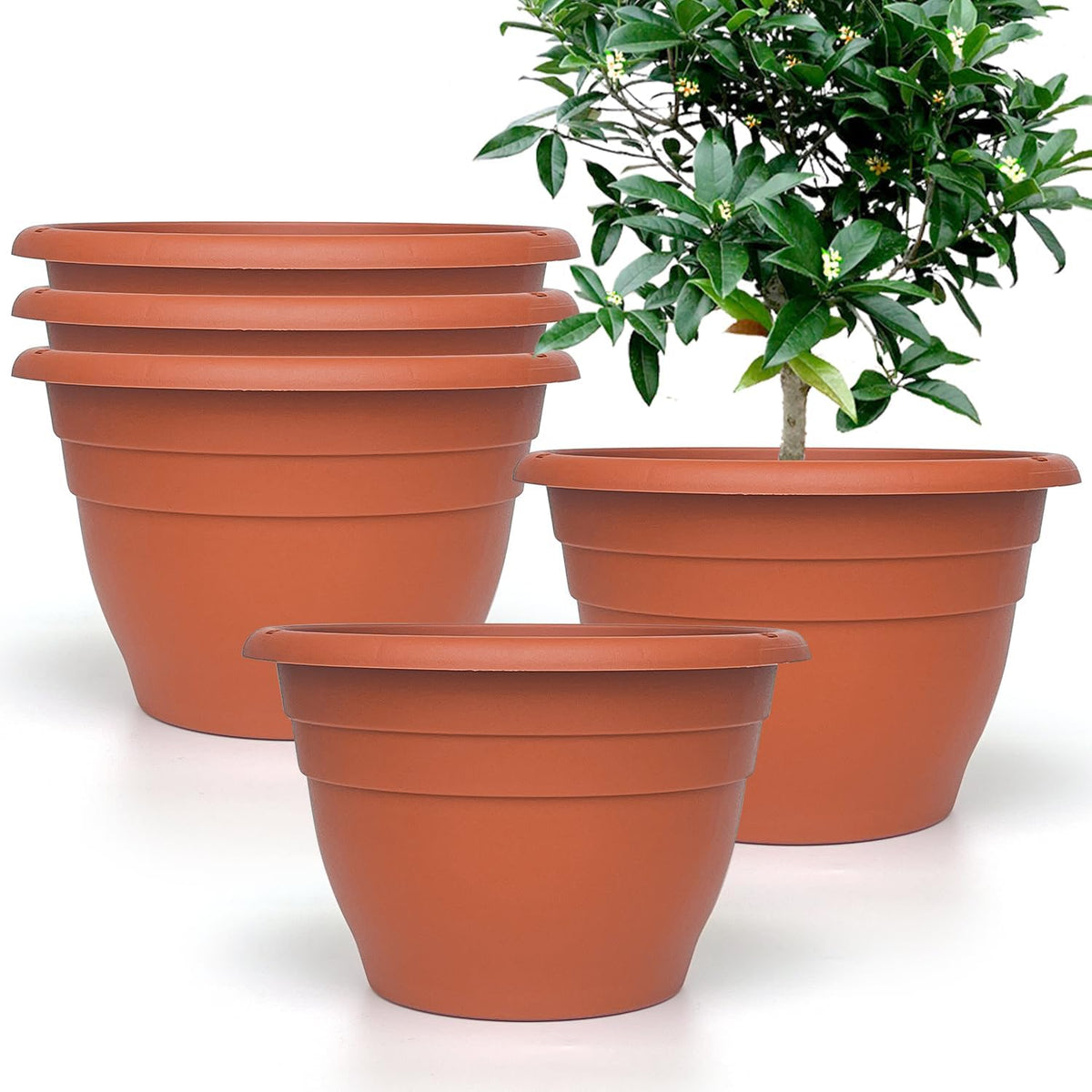 Plant Pots Set of 5, 10" Outside Diameter Flower Pots, 8.5" Inner Diameter Plant Planters with