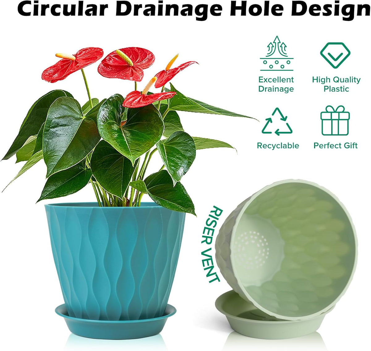 GARDIFE 7/6.5/6/5.5/5/4.5/4 inch Plant Pots, 7 Pack Flower Pots Indoor Outdoor, Planters with