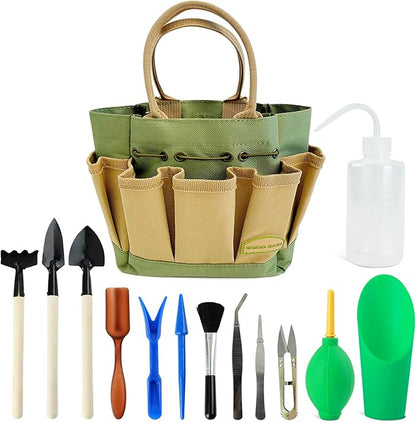 G GOOD GAIN Garden Succulent Kit with Organizer Bag, 14 Pieces Succulent Tools, Indoor Mini Hand