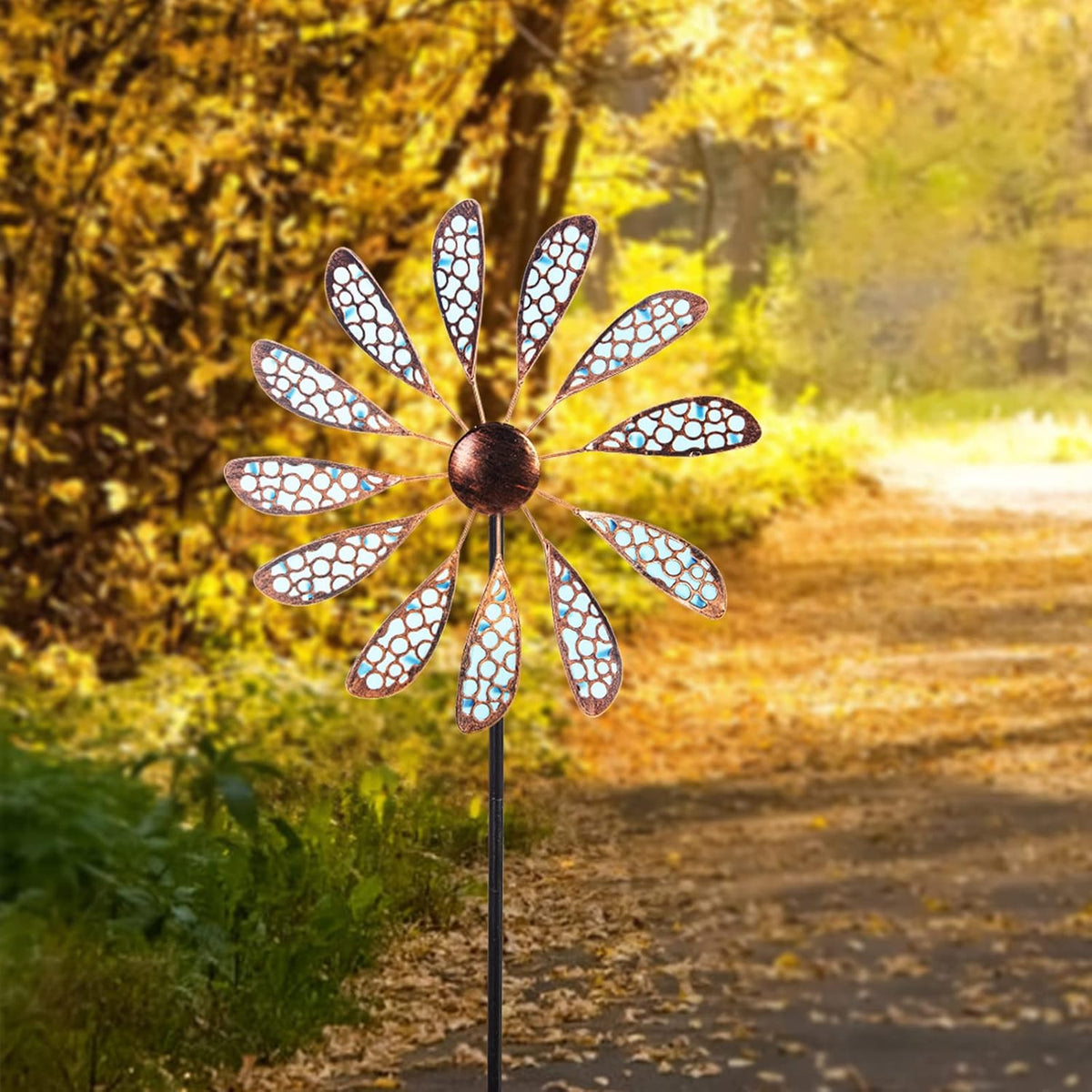 DREAMYSOUL Outdoor Wind Spinner 33" Metal Wind Sculpture Waterproof Fluorescence Wind Spinners for