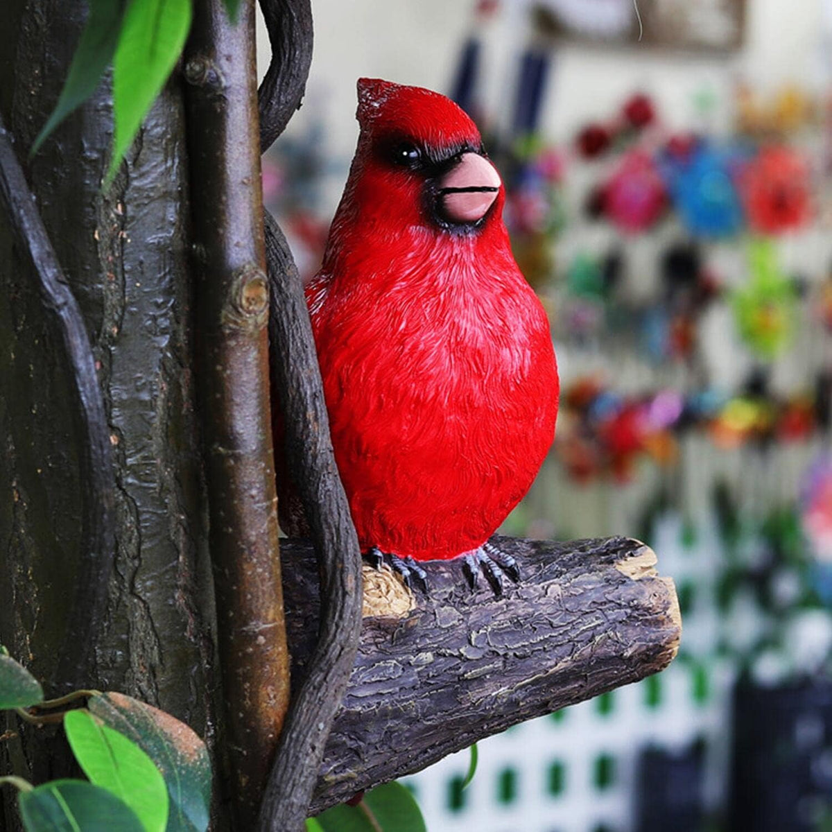 Tree Hugger Cardinal, Large Red Bird Garden Statue, Resin Figurine Hanging Tree Face Sculpture Yard