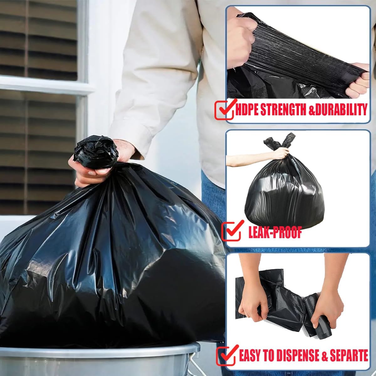 13 Gallon Trash Bags, 250 Count Black Tall Kitchen Garbage bags, Multi-purpose Trash Can Bin Liners