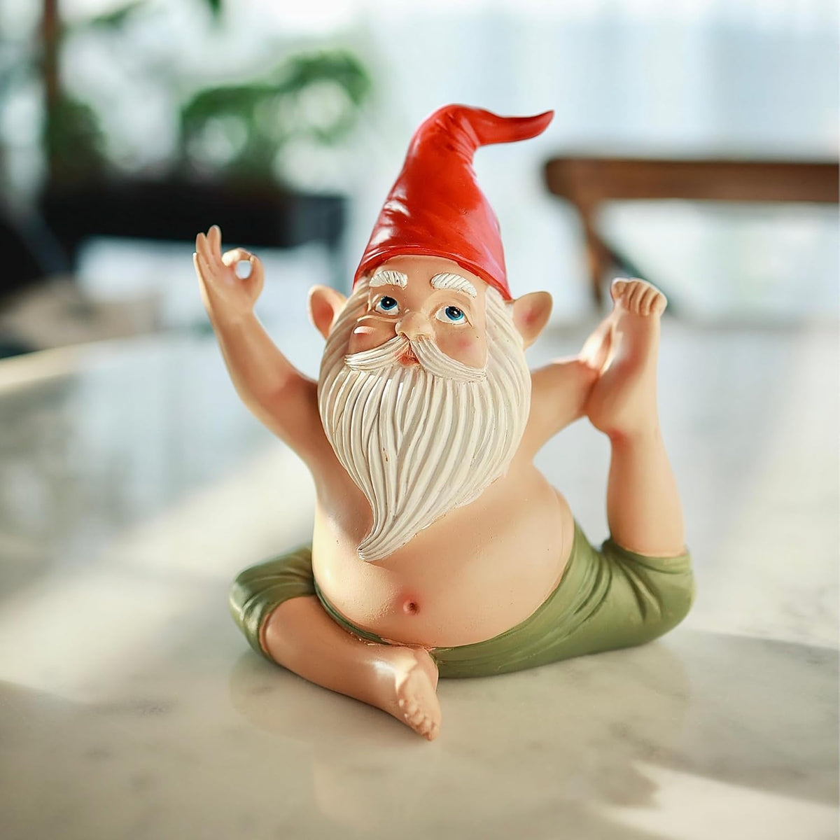 Yoga Gnome Statue, Seated Twist Pose – 6.7'' Resin Zen Garden Decor, Handcrafted Meditating Gnome