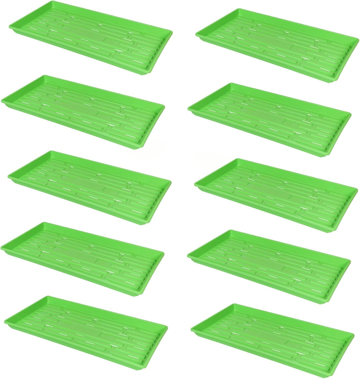 SUNPACK 10" x 20" Heavy Duty Shallow Plastic Seed Starting Tray, Green, 1" (Pack of 10) - Lined