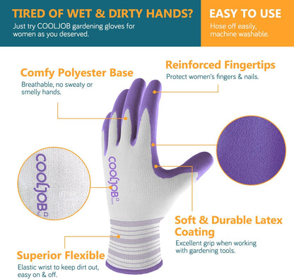 COOLJOB 10 Pairs Gardening Gloves for Women Ladies, Breathable Rubber Coated for Yard Garden
