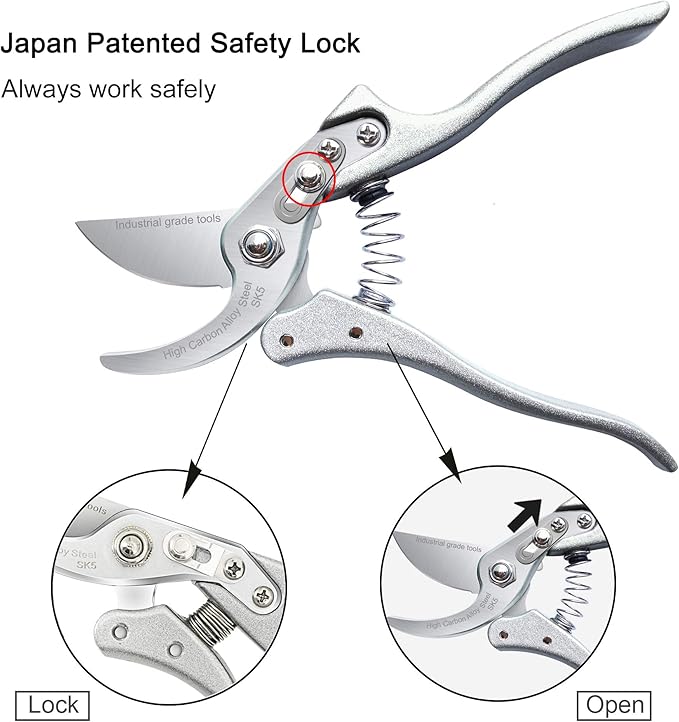 TONMA Pruning Shears for Gardening [Made in Japan] 8 Inch Bypass Garden Scissors Secateurs, Premium