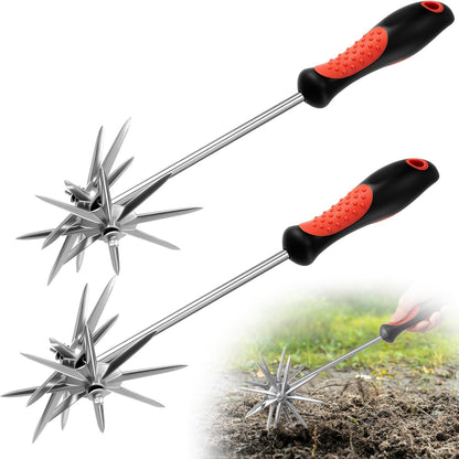 2 Pack Hand Cultivator Tiller Garden Tool Manual Rotary Short Hand-held Tiller Digging Soil