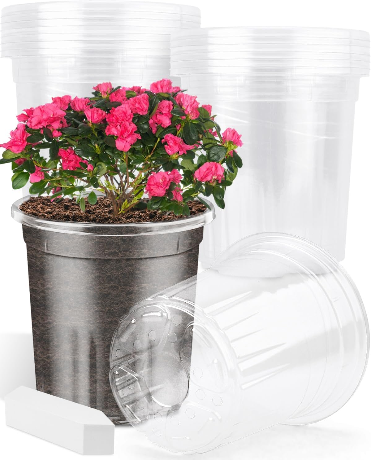 PACETAP 15Pack 6.5 Inch Reinforced Clear Nursery Pots with Drainage Holes, Thickened Plastic Plant