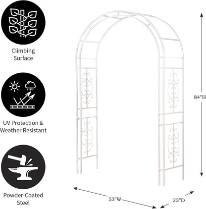 Evergreen Plow & Hearth Montebello White Garden Arbor - 7 Feet Tall | Slim Metal Arch with Iron