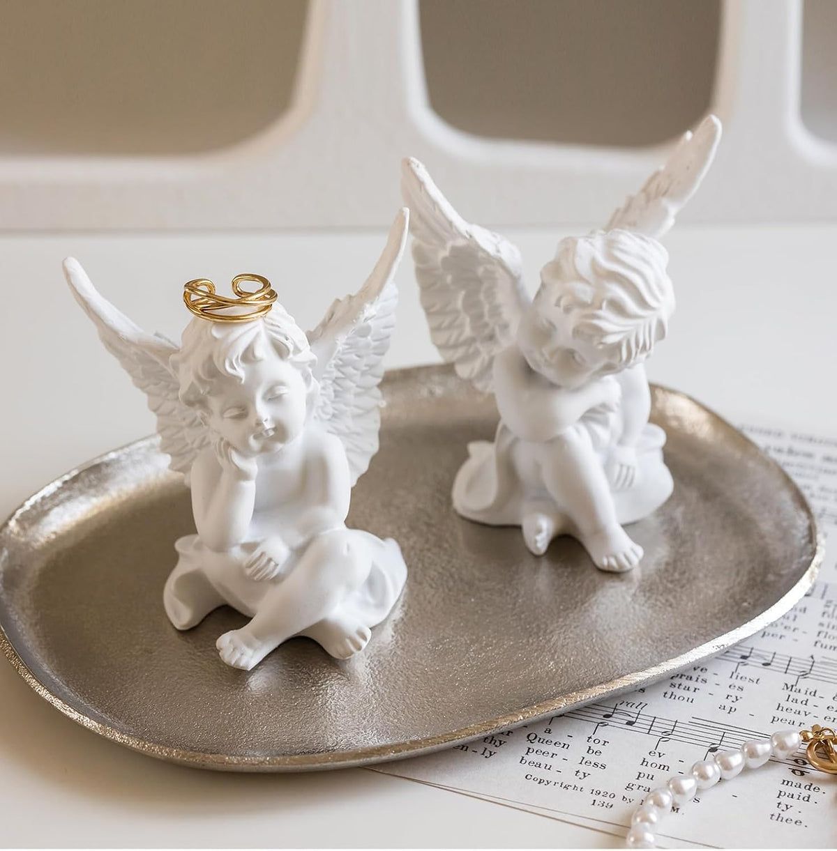 YUEOECOR 2PCS Cherubs Angels Resin Garden Statue Figurine, Adorable Angel Sculpture Memorial Statue