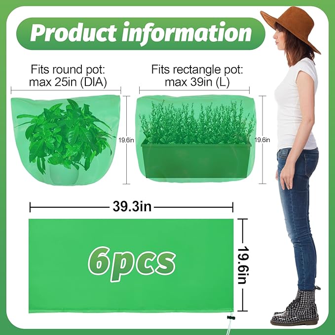 ANPHSIN 6 pcs Plant Covers Freeze Protection - 19.6in x 39.3in Winter Shrub Plant Protection Bags