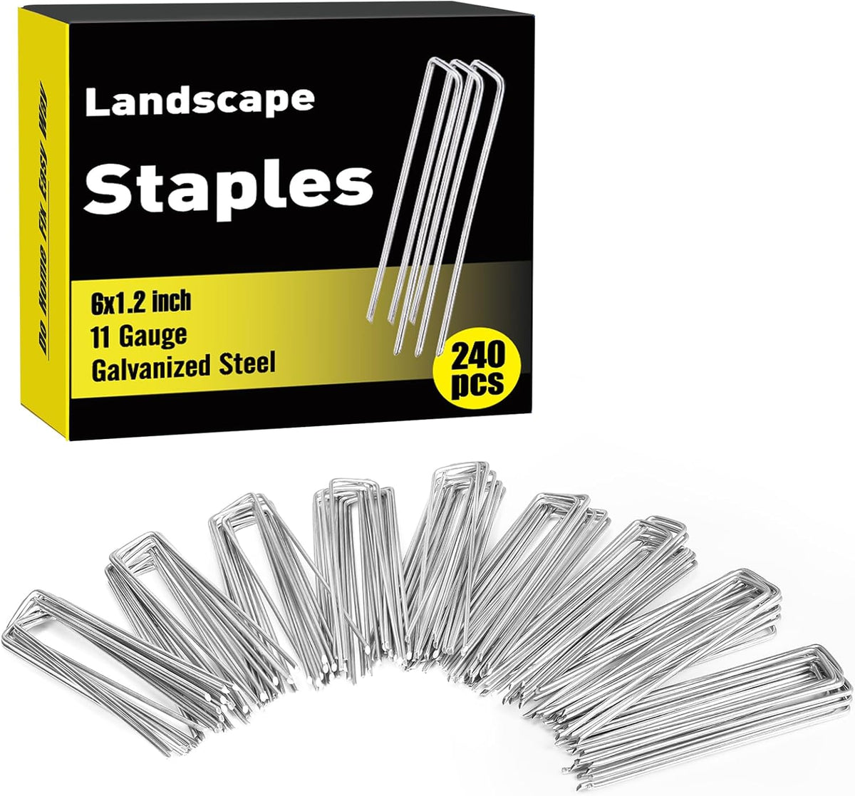 HongWay 240 Pack 6 Inch Landscape Staples, Garden Stakes Galvanized Tent Stakes Heavy Duty 11 Gauge
