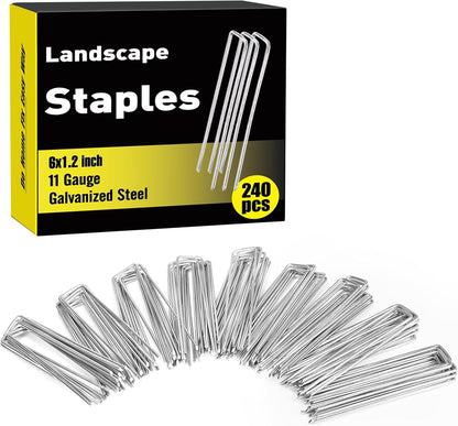HongWay 240 Pack 6 Inch Landscape Staples, Garden Stakes Galvanized Tent Stakes Heavy Duty 11 Gauge
