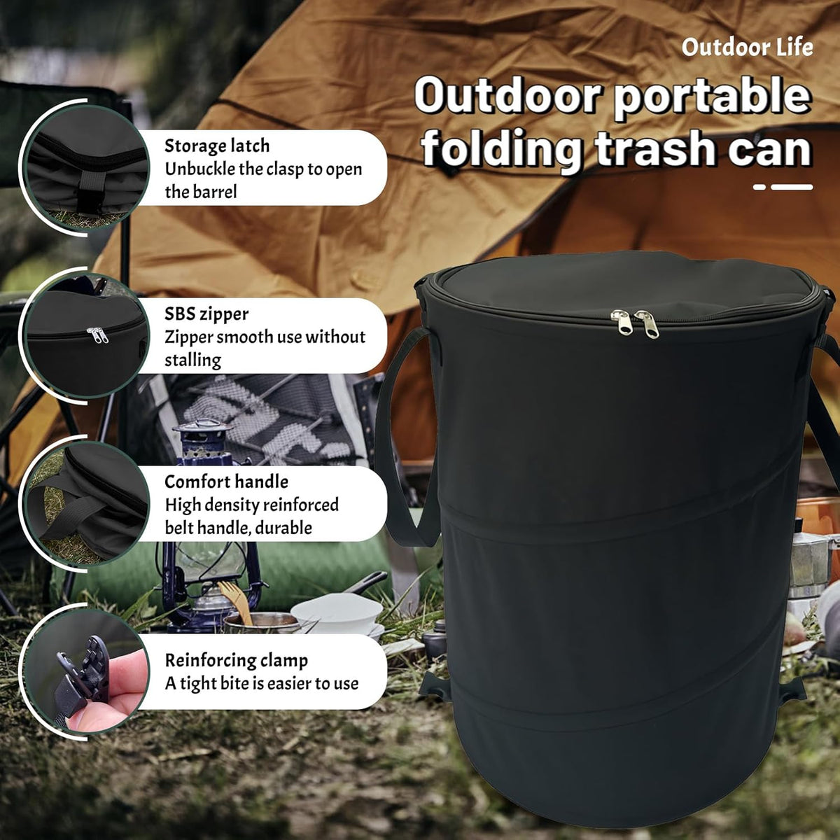 Pop up Camping Trash can with lid,Collapsible 24 Gallons Trash can with Sorting Clips,Garden
