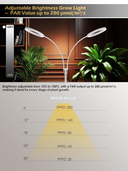 GLOWRIUM Grow Lights for Indoor Plants,Plant Light with 3/9/12/16H Grow Light Timer,2-Head 48W Full