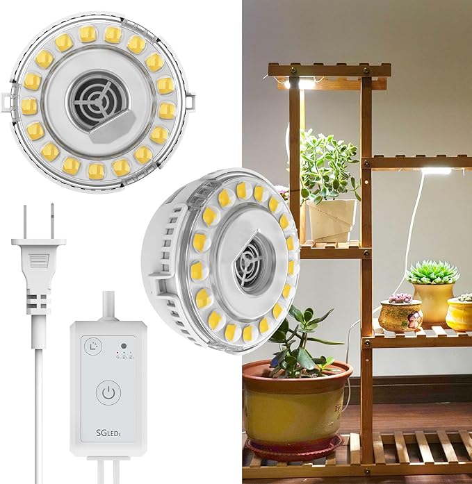 Grow Lights for Indoor Plants Full Spectrum, 2 Pack LED Puck Grow Lights, 4/8/12H Cycle, 4 Dimmable