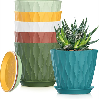 5 Inch Planter Pots, 6 Pack Indoor Planters, Small Flower Pots with Drainage Holes and Tray for