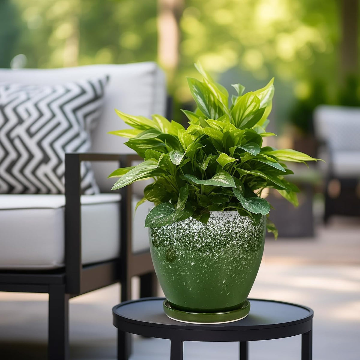 Ceramic Pots for Plants - 8 Inch Planter for Indoor Outdoor Plants, Round Planter, Large Flower Pot