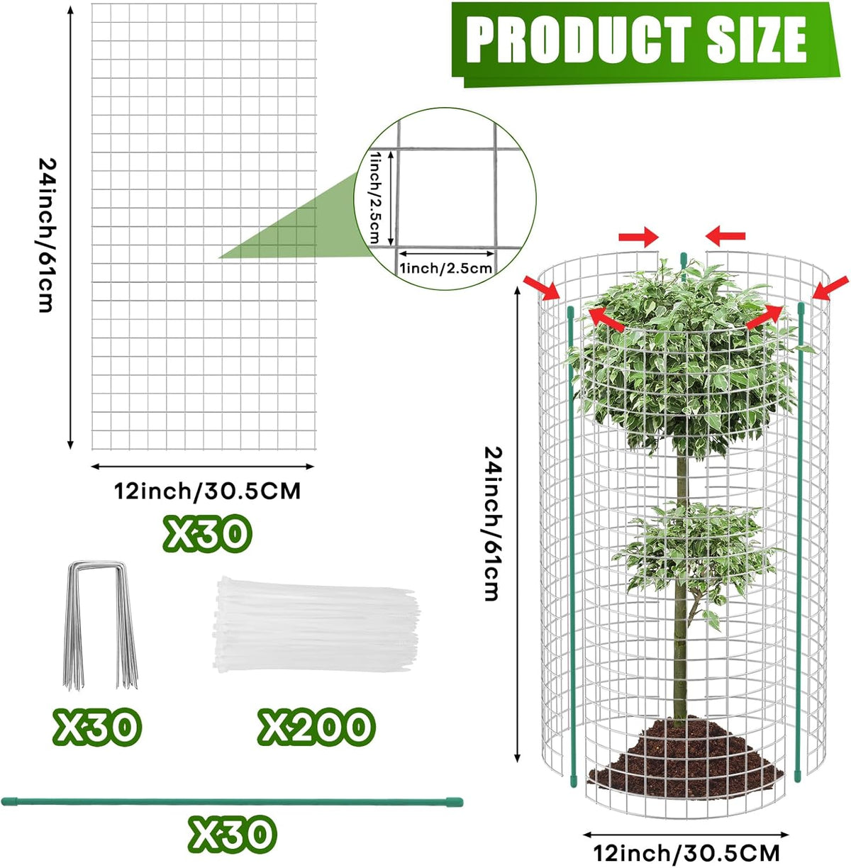 10-Set 12” x 24” Plant Protector from Animals, Hot-Dip Galvanized Metal Mesh Plant Cages