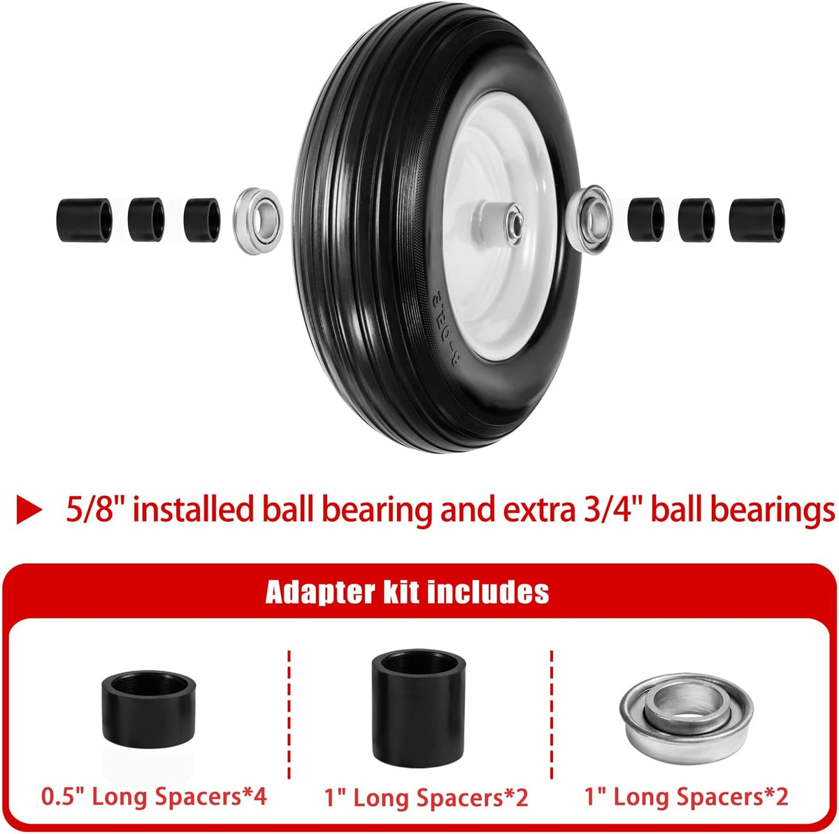 (2-Pack) Fits 4.80/4.00-8, 3.50/2.50-8, 4.00-6, 4.00-8 Wheelbarrow Wheels,14.5" Wheelbarrow Flat