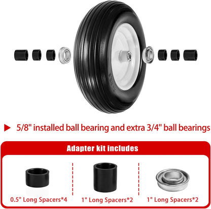 (2-Pack) Fits 4.80/4.00-8, 3.50/2.50-8, 4.00-6, 4.00-8 Wheelbarrow Wheels,14.5" Wheelbarrow Flat