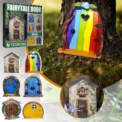 Blue Miniature Fairy Door for Tree, 3D Garden Decor, Bonsai Terrarium Micro Landscape Decoration