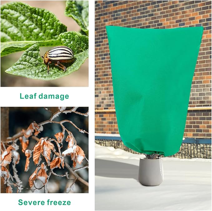 Eunika 6 PCS Plant Covers Freeze Protection, 47.2"x31.5" Frost Blankets with Zipper Drawstring