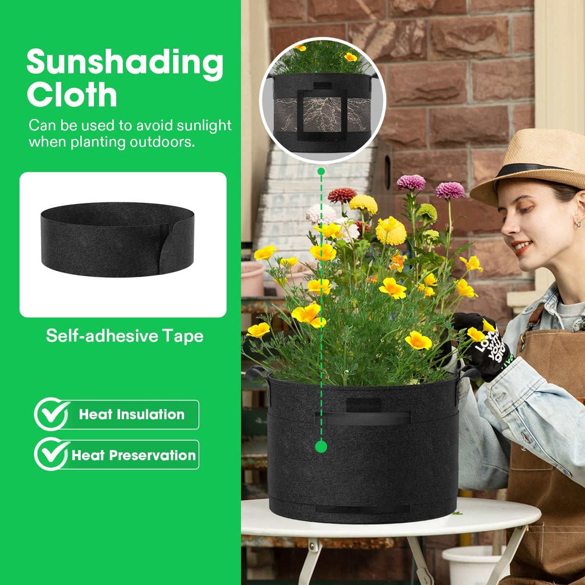 VIVOSUN 5-Pack 10 Gallon Potato Grow Bags, Thick Fabric Pots with 360 Visibility & Harvest Window