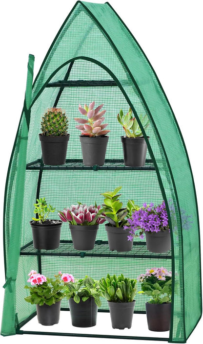 EAGLE PEAK Mini Greenhouse with Wire Shelves, Portable Indoor & Outdoor Green House with Roll-Up
