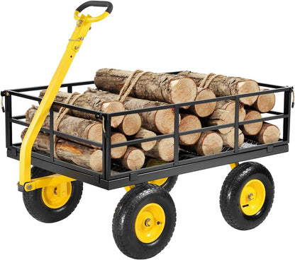 VEVOR 1200 Lbs Steel Garden Cart, Heavy Duty Pullable Garden Wagon Yard Cart, 2 in 1 Outdoor Metal