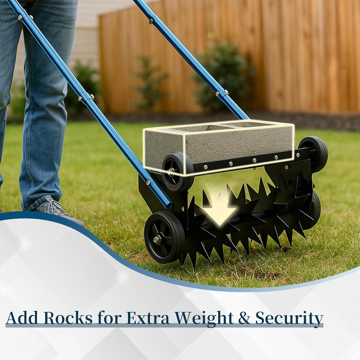 VINGLI Lawn Aerator, 19-Inch Heavy Duty Push Spike Aerator with 4 Wheels, Easy-to-Assemble, 45''