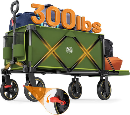 TIMBER RIDGE 49" Extra Long Collapsible Folding Wagon with Tailgate and Brakes, 300lbs Heavy Duty