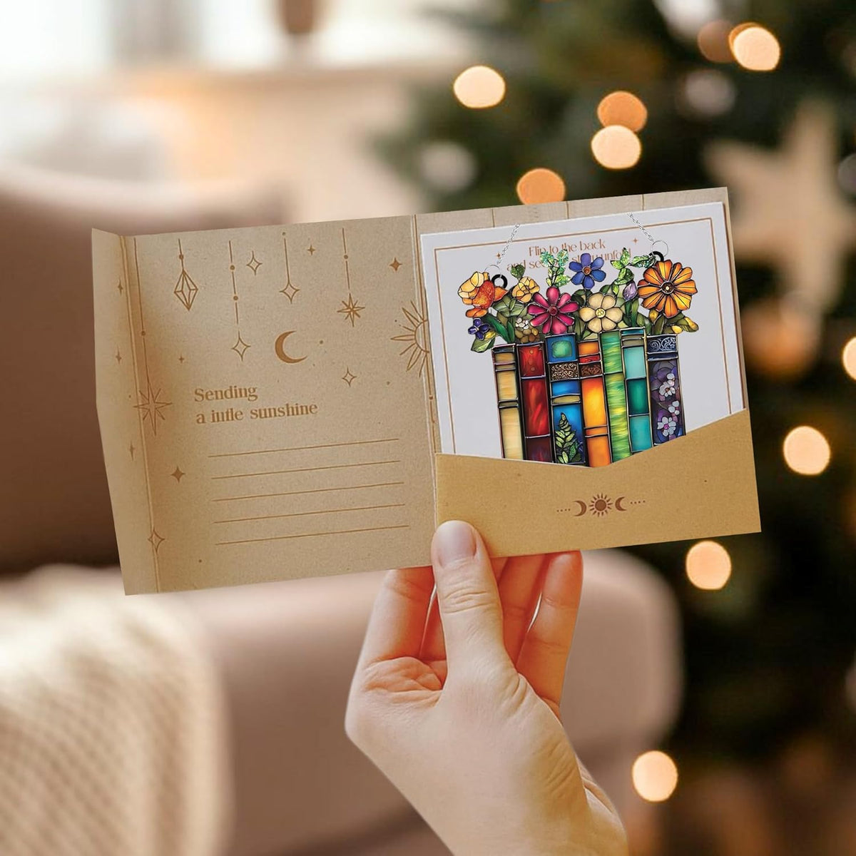 Flower and Books Bookish Acrylic Suncatcher Stained Glass Effect Window Car Hanging Christmas