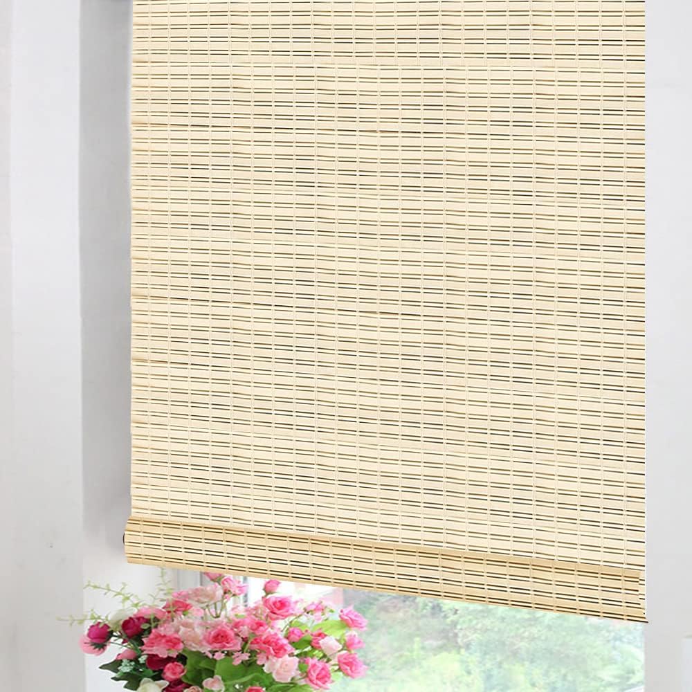 LETAU Cordless Wood Window Roller Shades, Bamboo Light Filtering Window Blinds for Indoor Home