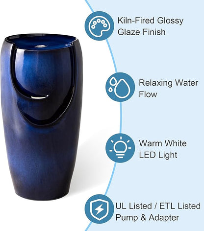 Glitzhome 29.25" H Oversized Ceramic Vase Outdoor Water Fountain Tall Patio Garden Water Fountain