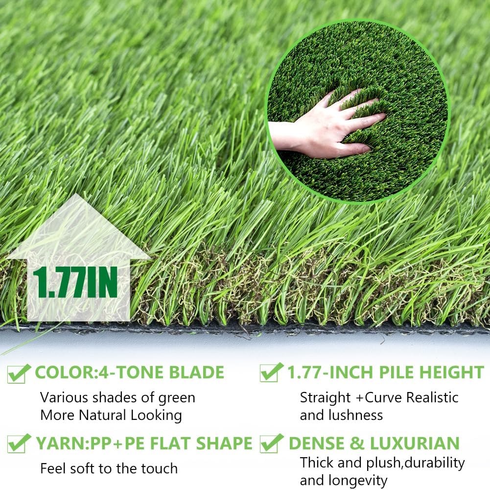 Petgrow Luxurious Artificial Grass Realistic Turf 12 X 76 Feet,1.57 Inch Pile Height Ultrathick