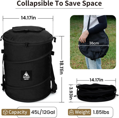 ONETIGRIS Collapsible Trash Can for Camping,12 Gallon Pop up Trash Can with Sorting Clips, Outdoor
