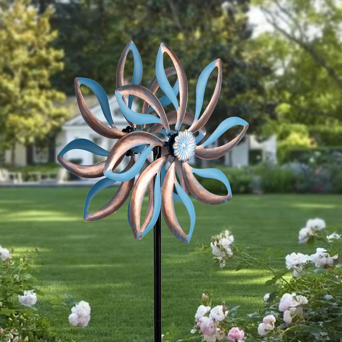 Metal Wind Spinners Outdoor,Vintage Kinetic Wind Spinner Garden Pinwheels with Metal Stake for