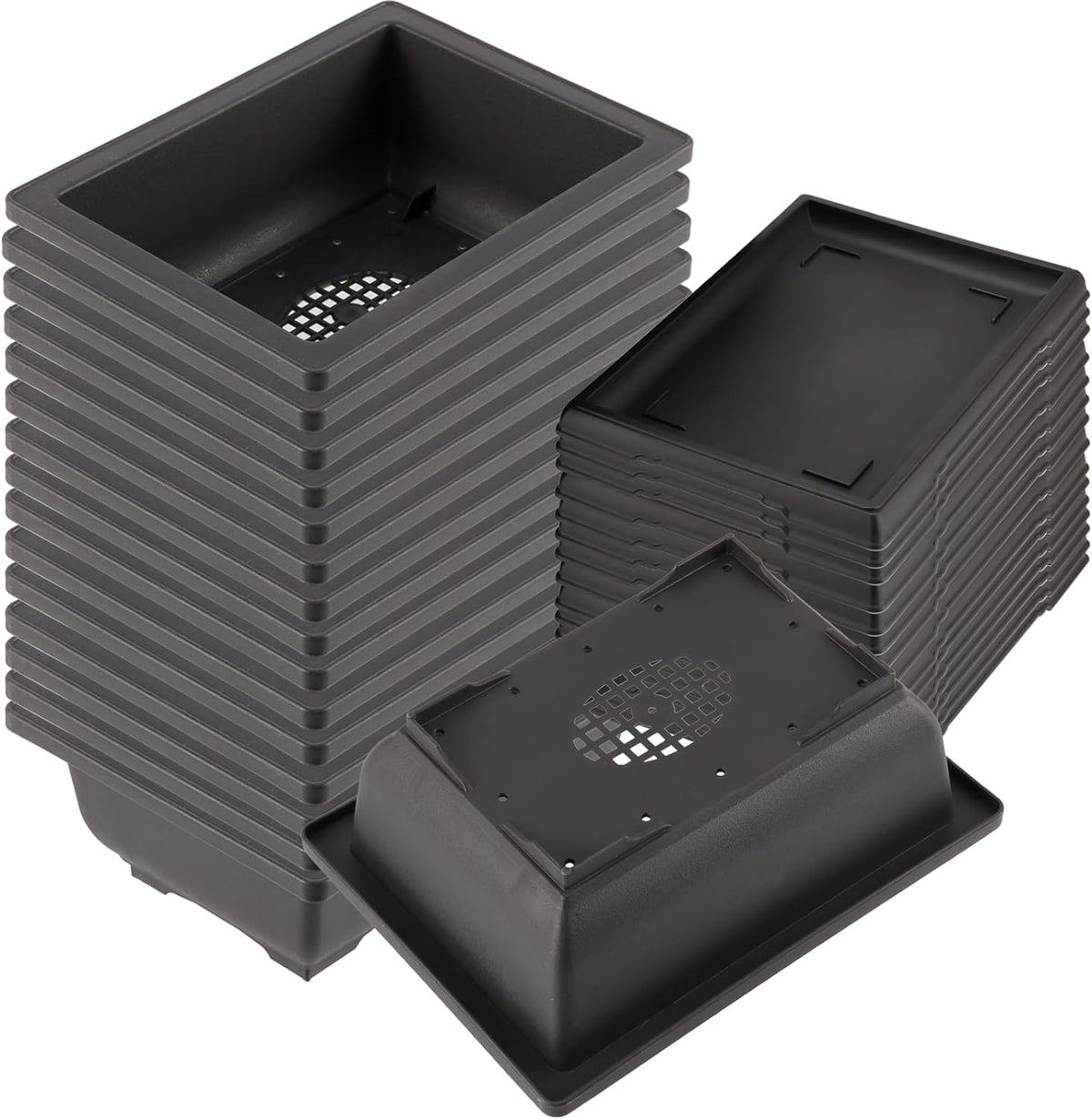 KINJOEK 15 PCS 6.5 Inch Plant Pot, Rectangular Plastic Bonsai Training Pots with 15 Humidity Trays
