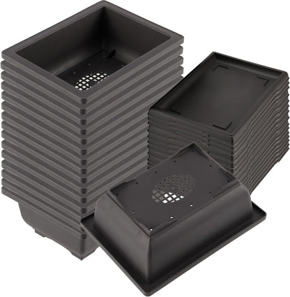 KINJOEK 15 PCS 6.5 Inch Plant Pot, Rectangular Plastic Bonsai Training Pots with 15 Humidity Trays