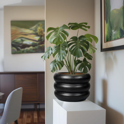 SQOWL 10 Inch Pot for Plants - Ceramic Planter for Indoor Plants Large Plant Pot with Drainage Hole