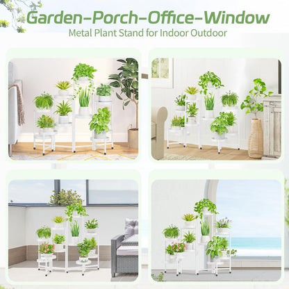 iDavosic.ly Plant Stand Indoor Outdoor, 10 Tier Corner Metal Flower Display Holder Shelf, Folding