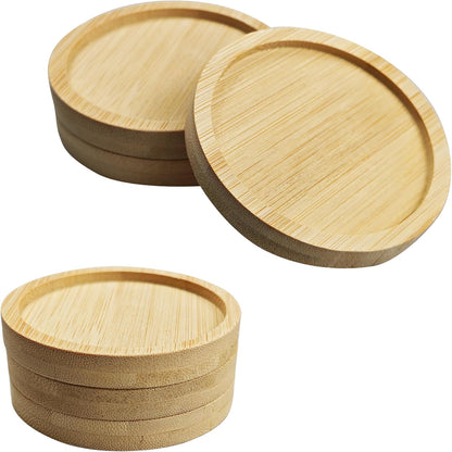6Pcs 2.5” Bamboo Plant Saucer, Round Pot Tray for Indoor Planters, Succulent Holder Drainage Tray