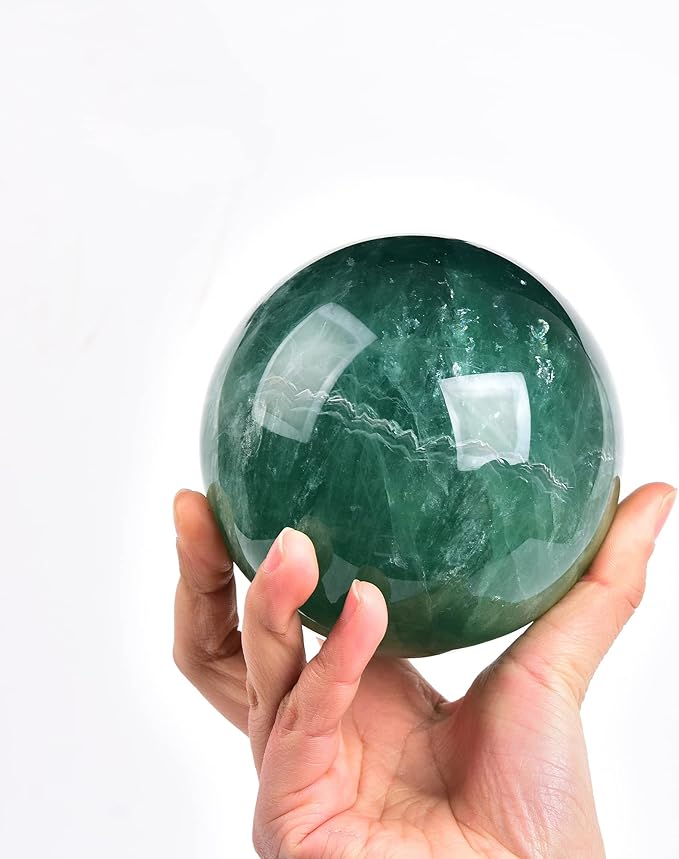 JIC Gem Large Healing Crystal Ball, Green Fluorite Crystal Sphere with Stand Crystal Decorative